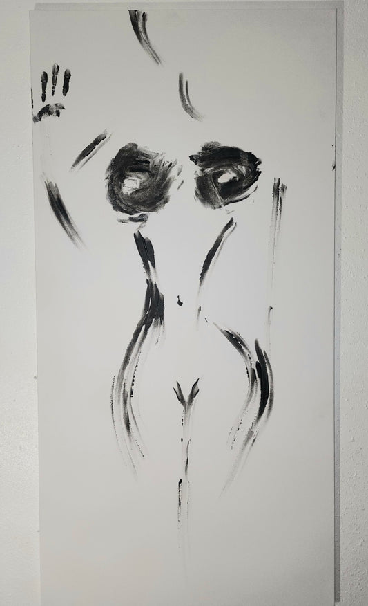 Trace of Self, 2026
$275
Water-based body paint on stretched canvas 24x48 inches

A minimal, gestural rendering of the human form defined by contact rather than detail. The work preserves the trace of presence—suggesting identity as something felt, fleeting, and incomplete.

Care:Protect from prolonged light exposure, moisture, and abrasion.
